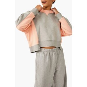 Free People Movement Intercept Colorblock Cropped Sweatshirt Grey Peach